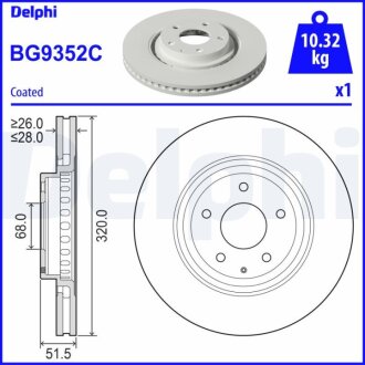 Фото диск гальмівний Delphi BG9352C Диск гальмівний Delphi BG9352C