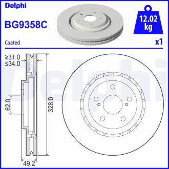 Фото диск гальмівний Delphi BG9358C Диск гальмівний Delphi BG9358C