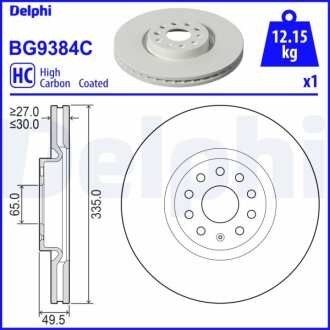Фото диск гальмівний Delphi BG9384C Диск гальмівний Delphi BG9384C
