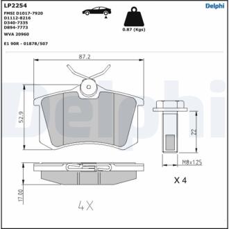 Комплект гальмівних колодок з 4 шт. дисків Delphi LP2254