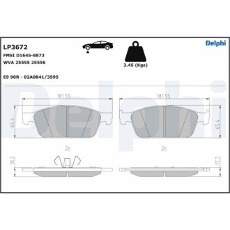 Фото комплект гальмівних колодок з 4 шт. дисків Delphi LP3672 Комплект гальмівних колодок з 4 шт. дисків Delphi LP3672