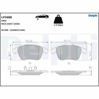 Комплект гальмівних колодок з 4 шт. дисків Delphi LP3688