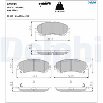 Комплект гальмівних колодок з 4 шт. дисків Delphi LP3693