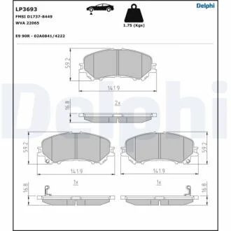 Комплект гальмівних колодок з 4 шт. дисків Delphi LP3693