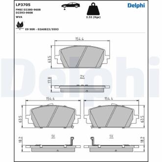 Комплект гальмівних колодок з 4 шт. дисків Delphi LP3705