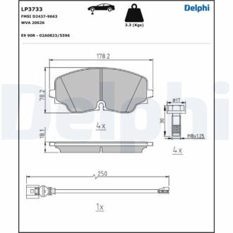 Комплект гальмівних колодок з 4 шт. дисків Delphi LP3733