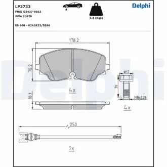Комплект гальмівних колодок з 4 шт. дисків Delphi LP3733