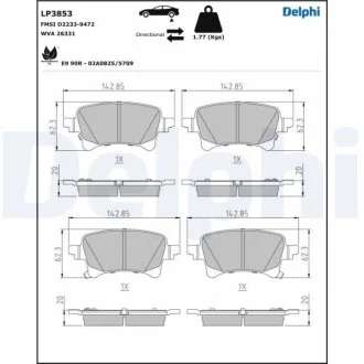 Колодки гальмівні дискові (комплект 4 шт) Delphi LP3853