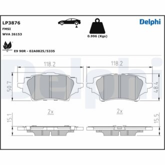 Фото комплект гальмівних колодок з 4 шт. дисків Delphi LP3876 Комплект гальмівних колодок з 4 шт. дисків Delphi LP3876