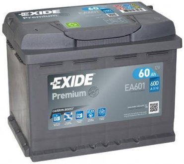 Акумулятор Premium Carbon Boost 12V/60Ah/600A EXIDE EA601 (фото 1)