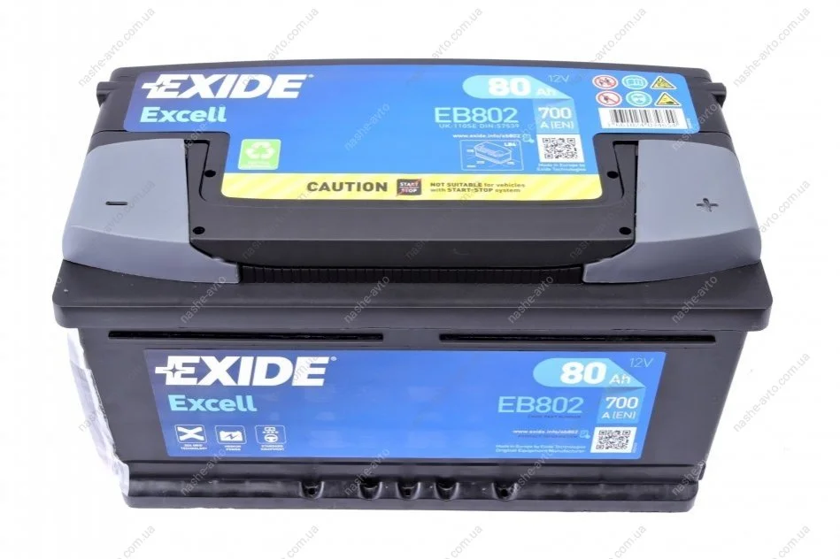 Акумулятор 80Ah-12v Exide EXCELL(315х175х175),R,EN700 !КАТ. -10% EXIDE EB802 (фото 1)