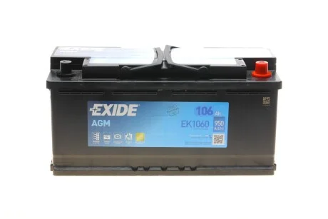 АКБ 6СТ-106 R+ (пт950) (необслуж)(392х175х190) AGM (Start/Stop) EXIDE EK1060