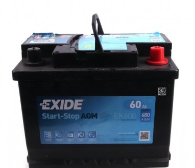 Акумулятор 60Ah-12v AGM (242х175х190),R,EN680 EXIDE EK600