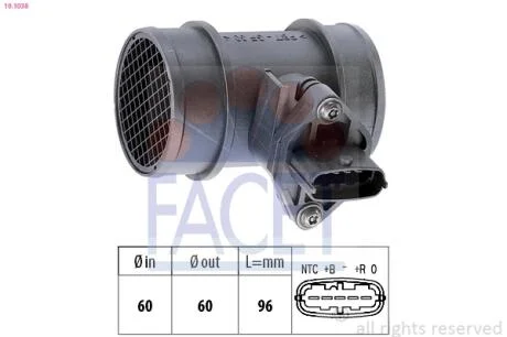 Витратомір повітря (4 конт.) OPEL ASTRA G/CORSA B 1.0/1.2 96-00 Facet FACET 10.1038