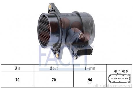 Расходомер воздуха (5 конт.) VW T4/ LT II 1.9D/2.5D 95-06 (L=96) FACET 10.1284