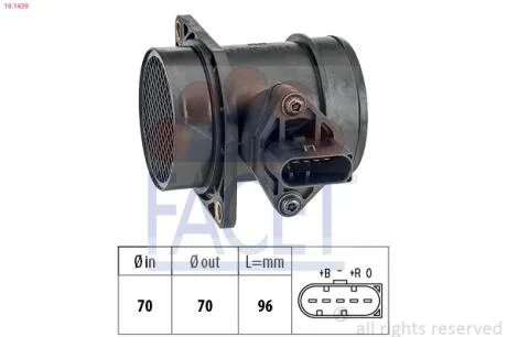 Витратомір повітря (5конт.) AUDI A4/ A6/SKODA OCTAVIA 1.6/1.8T 96-10 FACET 10.1439