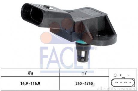 Датчик давления наддува Audi A4/A5/A6/A8 / VW Passat 1.8-5.2 TFSI/TDI/FSI/T/i 97-> FACET 10.3226 (фото 1)