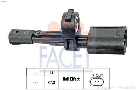 Датчик ABS VW CADDY III 04- задній Л/Пр Facet FACET 21.0017