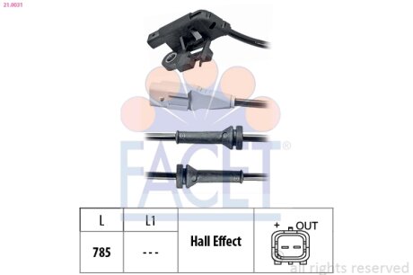 Датчик ABS Citroen C4 (04-)/Peugeot 307 (00-) (21.0031) FACET 210031