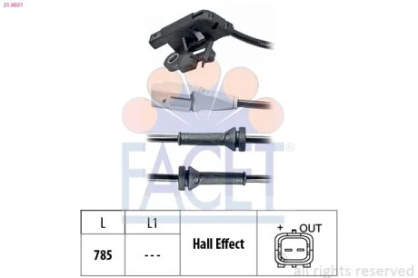 Датчик ABS Citroen C4 (04-)/Peugeot 307 (00-) (21.0031) Facet FACET 210031