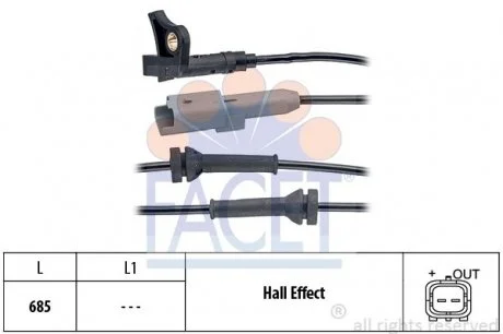 Датчик ABS Peugeot 307, 00- перед Л/Пр  FACET 21.0035