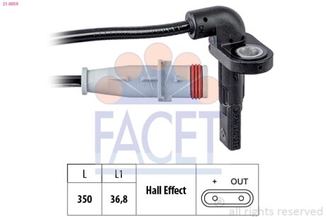 Датчик ABS Opel Astra H, J (05-), Insignia A (08-) (21.0059) FACET 210059