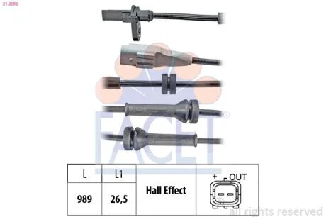 Датчик ABS Citroen BERLINGO/Peugeot 5008, PARTNER 06- задній Л/Пр  Facet FACET 21.0096