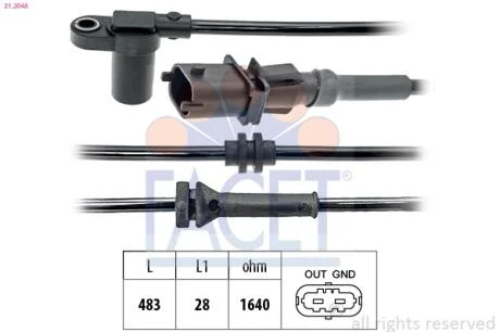 Датчик ABS передній Combo/Corsa C 01- (510 мм)  Facet FACET 21.2048