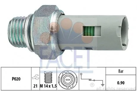 Датчик тиску оливи (0,9bar/1 конт./черный) KANGOO 1.1-2.5D 97-  Facet FACET 7.0153
