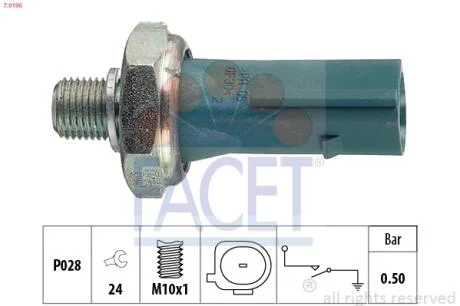 Датчик давления масла Audi A4/A6/ Skoda Fabia/Rapid/ VW Caddy/Golf/Passat/Touran 1.2-4.2 03- FACET 7.0196