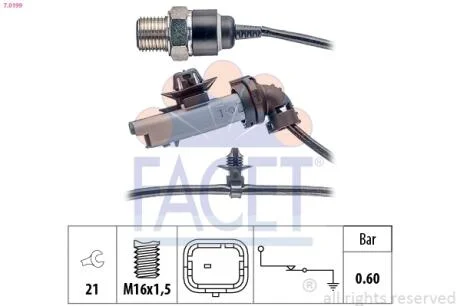 Датчик тиску оливи (0,5bar/1 конт./серий) Berlingo/Partner/C4/308 09- 1.6HDi  Facet FACET 7.0199