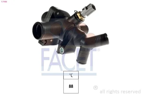 Термостат (З корпусом + датчик) Ford Transit (88 C) (13-) 2.2 TDCi (7.7948) Facet FACET 77948