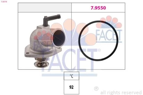 Термостат Opel Combo/Astra G/Vectra B, C 1.4-1.6i 95- (92C) з корпусом Facet FACET 7.8174
