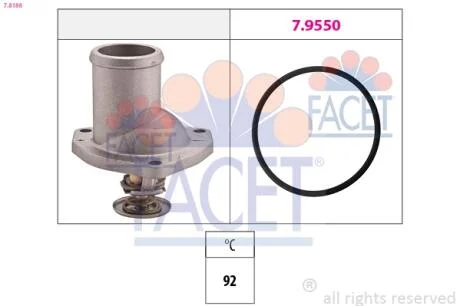 Термостат Opel Ascona C/Kadett E/Omega A/Vectra A 1.8-2.0 82-02 (92C) з прокладкою  Facet FACET 7.8188