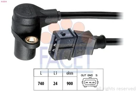 Датчик оборотов коленвала а Audi A6/A8 / VW Passat 2.3-2.8 i 95-> FACET 9.0214