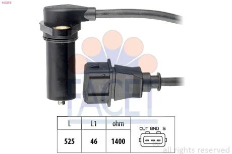 Датчик оборотов коленвала а Audi A3 / Skoda Octavia / VW Bora/Golf/Polo 1.9 TDI 96-> FACET 9.0219
