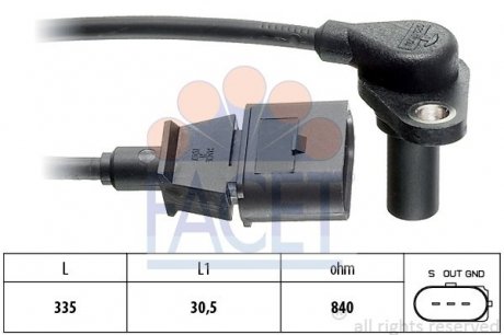 Датчик оборотов коленвала Skoda Octavia 1.6 (00-10) FACET 9.0220 (фото 1)