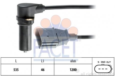 Датчик оборотов коленвала BIA, OCTAVIA/VW BORA,CADDYII,GOLFIV,POLO 1.9D 95-10 FACET 9.0391 (фото 1)