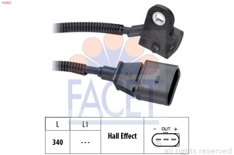 Датчик оборотов коленвала Audi A3 (00-)/VW Bora, Golf, Transporter V (98-) 1.9 T FACET 90423
