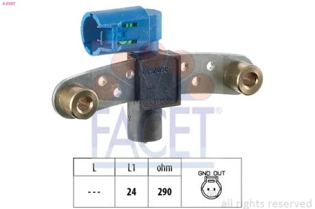 Датчик оборотов коленвала KANGOO, MEGANE I,CLIO II 1.2/1.4/1.6 96-  FACET 9.0597