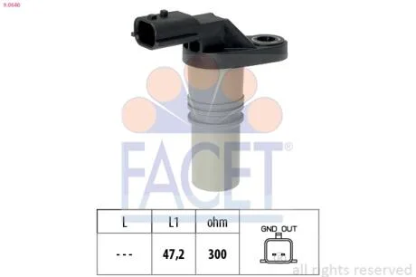Датчик обертів коленвала Renault Megane/Scenic 1.4-1.6 i/TCe (08-)  Facet FACET 9.0646