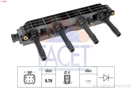 Котушка запалення Astra G/Combo/Vectra B/C /Zafira A 1.6 95-  Facet FACET 9.6299