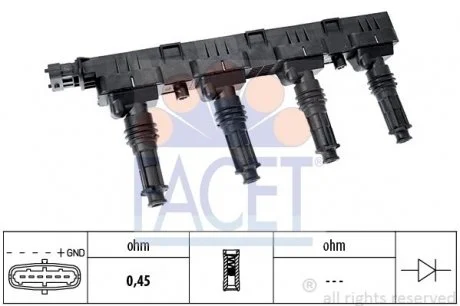Катушка зажигания ASTRA/CORSA 1.2/1.4 00-  FACET 9.6300