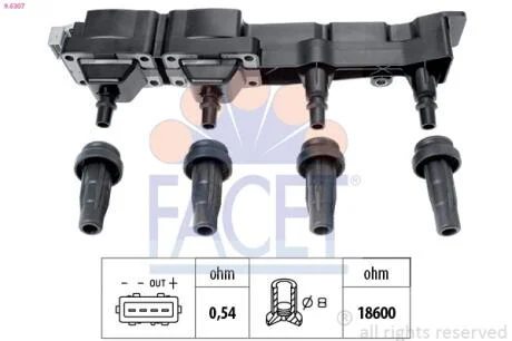 Котушка запалення Citroen Berlingo/ Peugeot 206/307/Partner 1.6 00- Facet FACET 9.6307