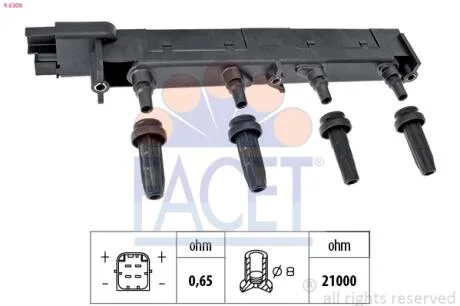 Котушка запалення Citroen C5/Jumpy/ Peugeot 206/307/407 1.8/2.0 99-  Facet FACET 9.6308