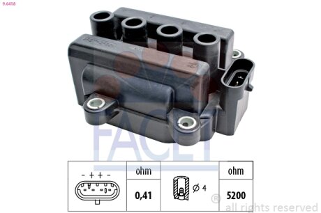 Катушка зажигания Renault Logan (05-), Clio (01-) 1.0i, 1.2 16V (9.6418) FACET 96418