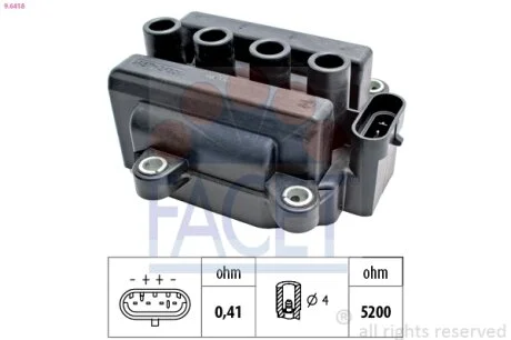 Котушка запалювання Renault Logan (05-), Clio (01-) 1.0i, 1.2 16V (9.6418) Facet FACET 96418