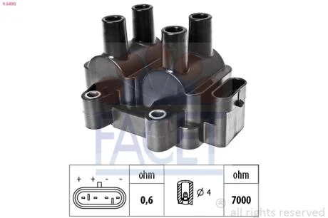 Котушка запалювання Clio II (98-)/Kangoo (97-) 1.2/1.4 (9.6496) Facet FACET 96496