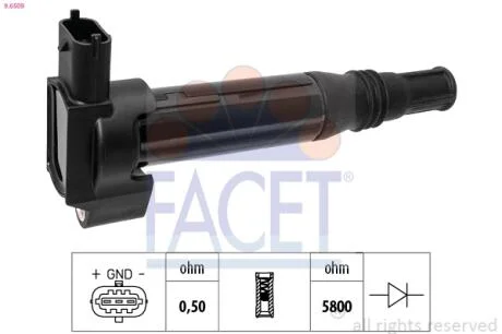 Котушка запалювання Citroen C1, C3, C4 (14-)/Peugeot 108, 208, 2008 (13-) 1.2 Vti (9.6509) Facet FACET 96509