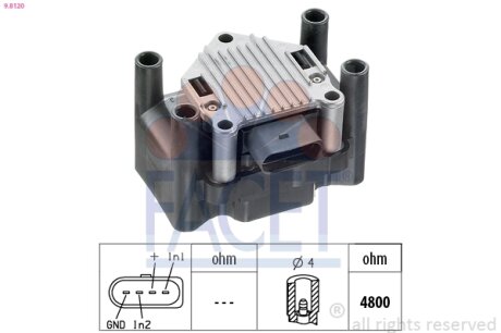 Катушка зажигания Audi A3 (-13), A4 (08-)/Skoda Fabia, Octavia (-15)/VW Golf, Bo FACET 98120